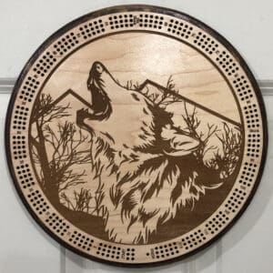 Mountain Wolf Cribbage Board | 3-Track, 120-Point Round Game with Pegs & Cards
