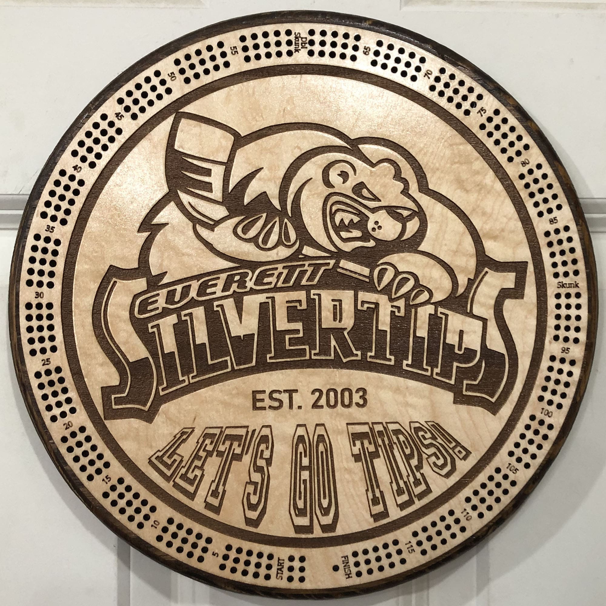 Everett Silvertips Cribbage Board | 3-Track, 120-Point Round Game with Pegs & Cards