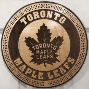 Toronto Maple Leafs Cribbage Board | 3-Track, 120-Point Round Game with Pegs & Cards