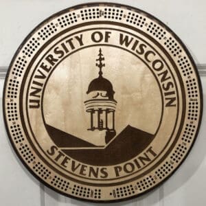 UW Stevens Point Cribbage Board | 3-Track, 120-Point Round Game with Pegs & Cards